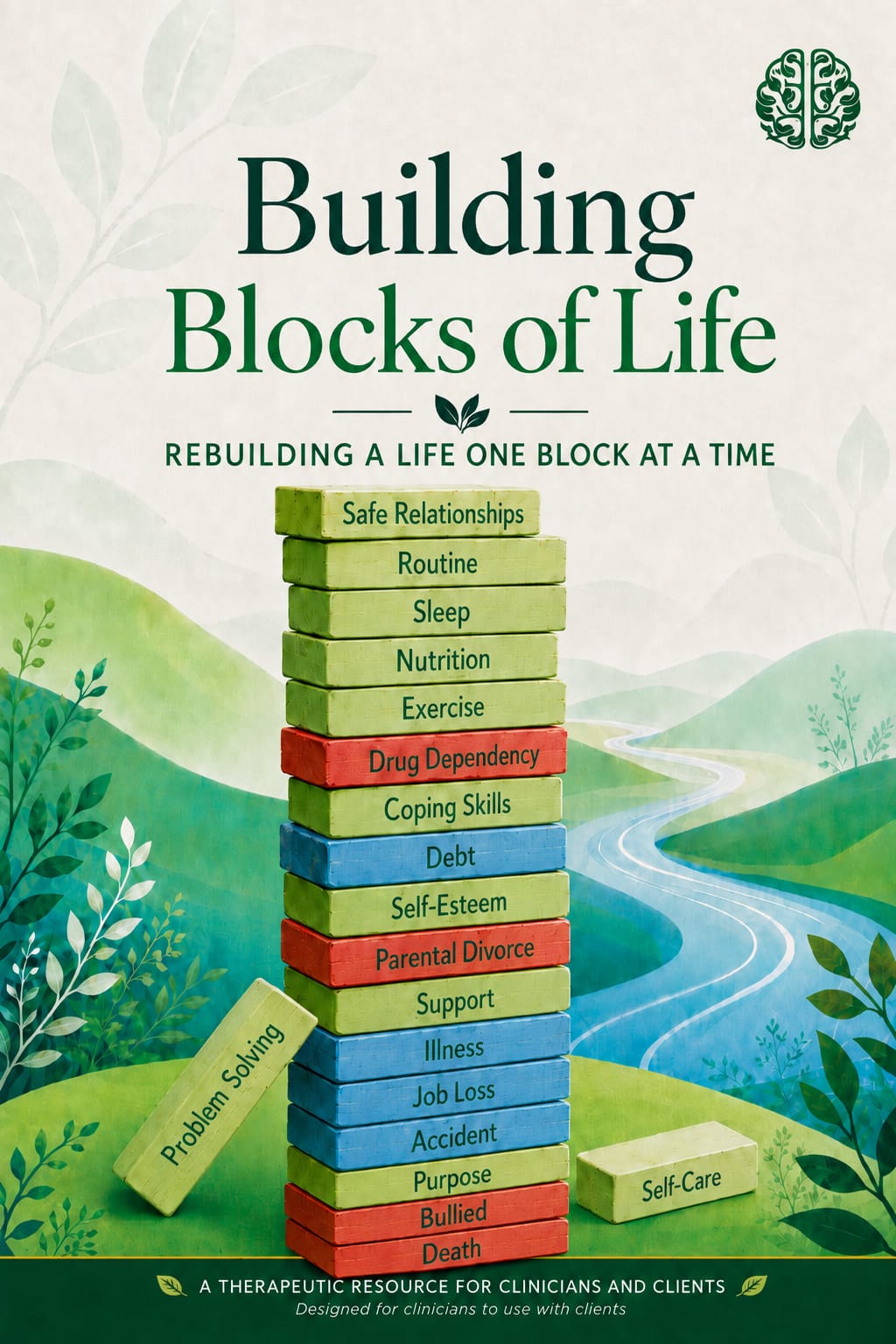 Building Blocks of Life therapeutic resource with labelled wooden blocks