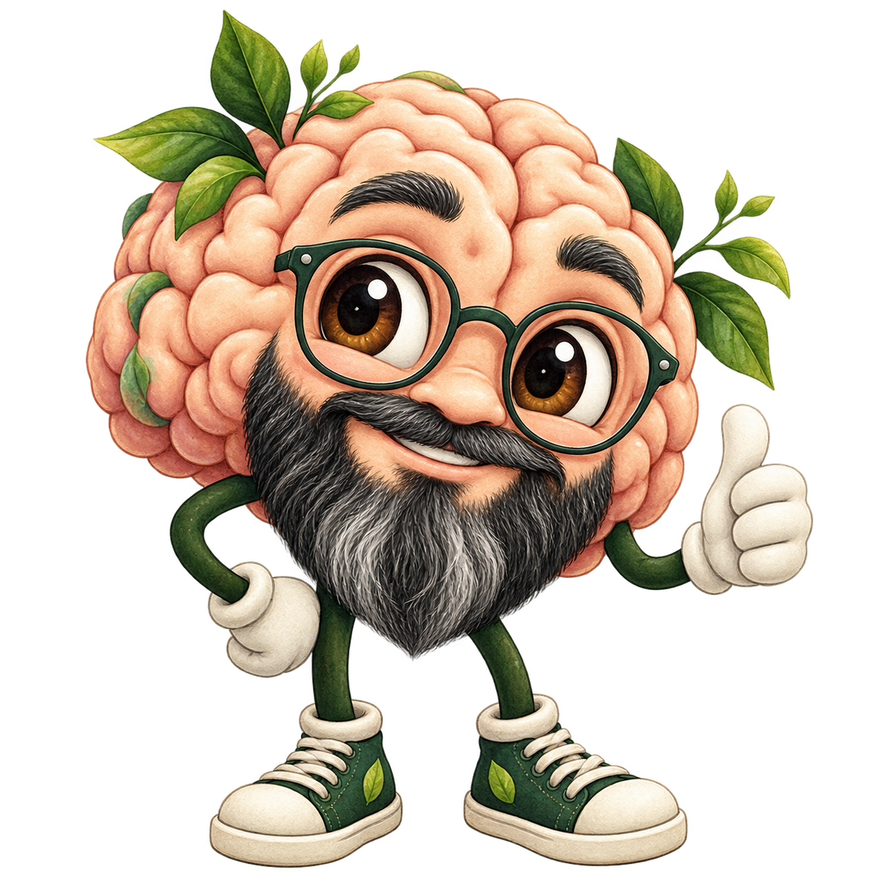 Adam's friendly bearded brain mascot